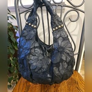 Y2K Betsey Johnson Floral Leather Applique Hobo Bag